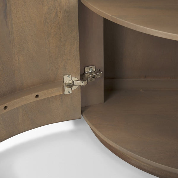 Mercana Terra Sculptural 2-Door Accent Cabinet with Solid Wood Construction and Black Iron Handles for Stylish Storage Light Brown Wood | Fluted 69879