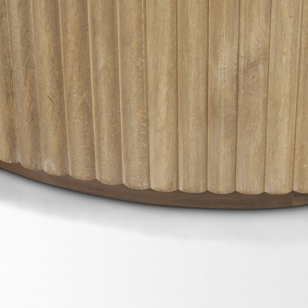 Mercana Terra Sculptural 2-Door Accent Cabinet with Solid Wood Construction and Black Iron Handles for Stylish Storage Light Brown Wood | Fluted 69879