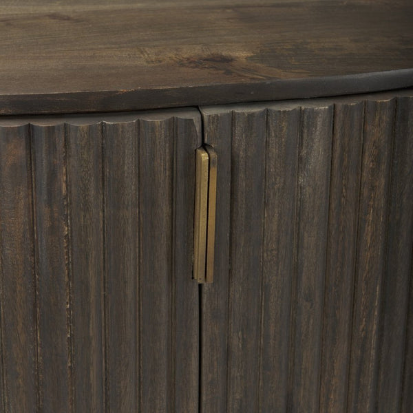 Mercana Terra Sculptural 2-Door Accent Cabinet with Solid Wood Construction and Black Iron Handles for Stylish Storage Dark Brown Wood | Fluted 69880