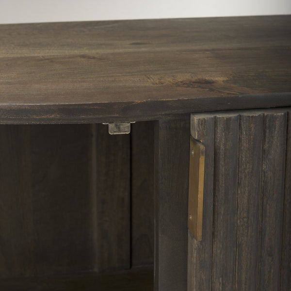 Mercana Terra Sculptural 2-Door Accent Cabinet with Solid Wood Construction and Black Iron Handles for Stylish Storage Dark Brown Wood | Fluted 69880