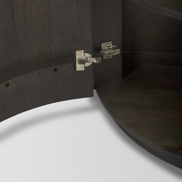 Mercana Terra Sculptural 2-Door Accent Cabinet with Solid Wood Construction and Black Iron Handles for Stylish Storage Dark Brown Wood | Fluted 69880