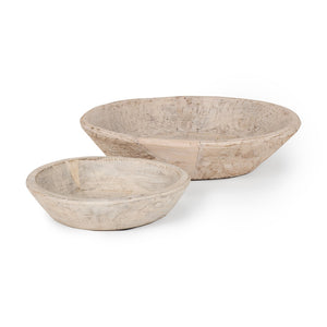Mercana Nikita Large Reclaimed Wood Bowls - Rustic Centerpiece for Modern and Farmhouse Decor, Unique Design Light-Wash | Set of 2 70147
