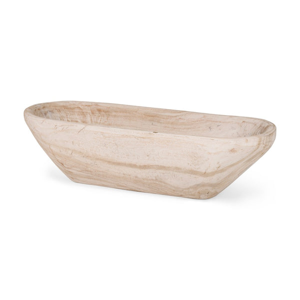 Mercana Athena Extra Large Hand-Carved Reclaimed Wood Bowl - Rustic Centerpiece for Contemporary Decor Light-Wash | Oblong 70159