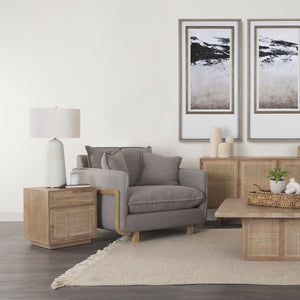 Mercana Grier Stylish Mango Wood Accent Table with Cane Panels - Mid-Century Charm & Modern Functionality Light Brown Wood | Cane Accent | 1 Door & Drawer 69935