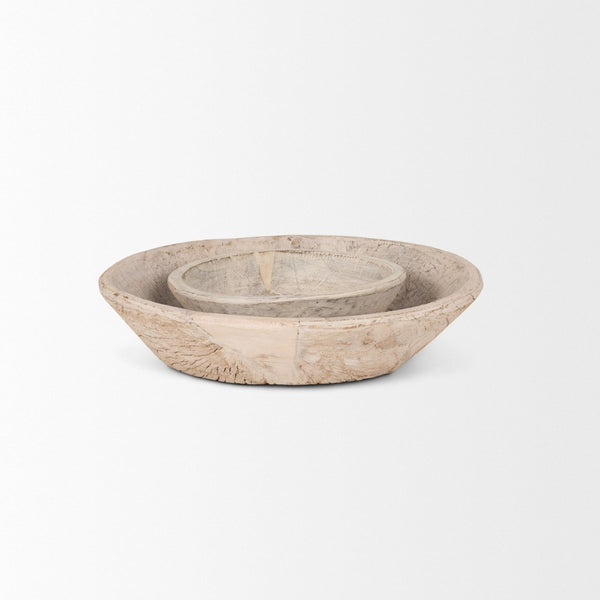 Mercana Nikita Large Reclaimed Wood Bowls - Rustic Centerpiece for Modern and Farmhouse Decor, Unique Design Light-Wash | Set of 2 70147