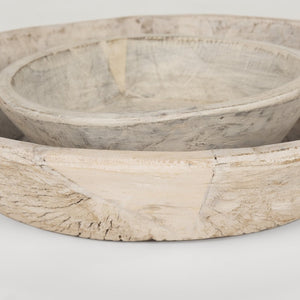 Mercana Nikita Large Reclaimed Wood Bowls - Rustic Centerpiece for Modern and Farmhouse Decor, Unique Design Light-Wash | Set of 2 70147
