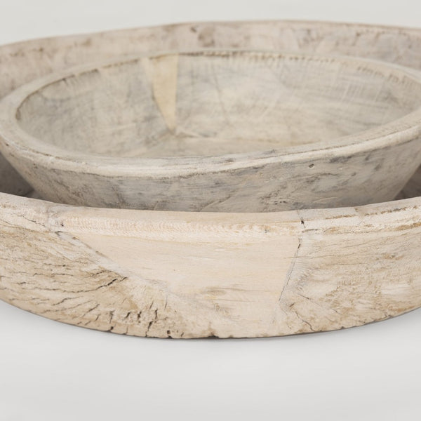 Mercana Nikita Large Reclaimed Wood Bowls - Rustic Centerpiece for Modern and Farmhouse Decor, Unique Design Light-Wash | Set of 2 70147