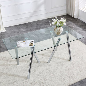 English Elm 71-inch Tempered Glass Dining Table Electroplated Metal Base Open Airy Modern Style White W3875S00005