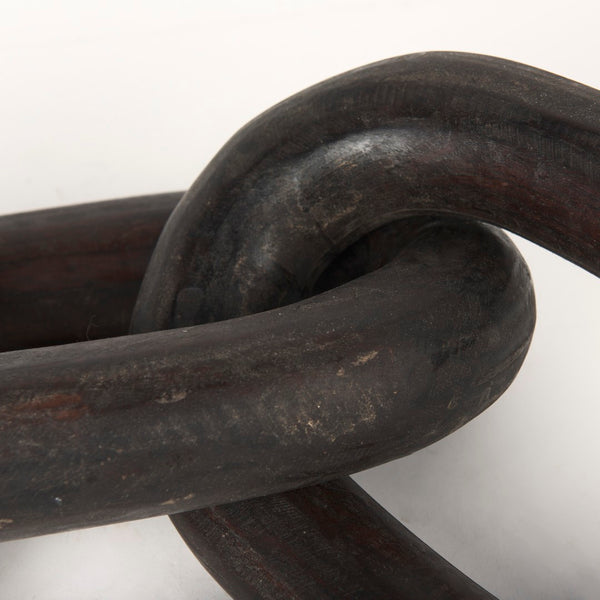 Mercana Tayla Large Hand-Carved Reclaimed Wood Chain Link - Rustic Sculptural Accent for Any Space Black-Brown 70154