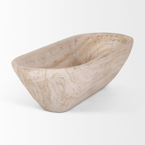 Mercana Athena Extra Large Hand-Carved Reclaimed Wood Bowl - Rustic Centerpiece for Contemporary Decor Light-Wash | Oblong 70159
