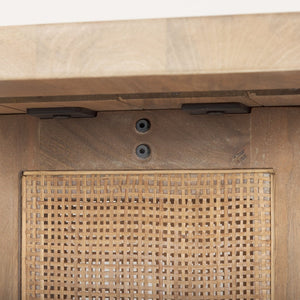 Mercana Grier Console Table: Stylish Solid Wood with Cane Panels for Modern and Rustic Living Spaces Light Brown Wood | Cane Accent 70172