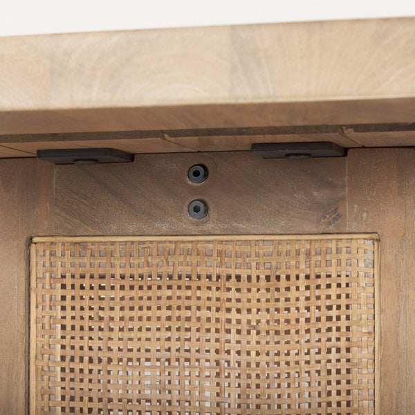 Mercana Grier Console Table: Stylish Solid Wood with Cane Panels for Modern and Rustic Living Spaces Light Brown Wood | Cane Accent 70172