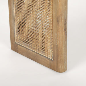 Mercana Grier Console Table: Stylish Solid Wood with Cane Panels for Modern and Rustic Living Spaces Light Brown Wood | Cane Accent 70172