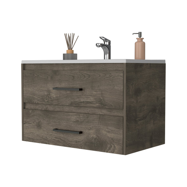 English Elm Maine Wall-Mounted Bathroom Vanity with 2 Spacious Drawers, Multicolor Particleboard, Space-Saving Design B128S00077