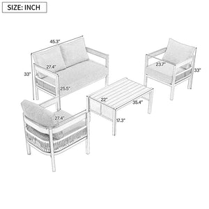 English Elm U_style Outdoor Iron Frame Pe Wicker Sofa Set with Cushions for Patio Garden WY000434AAV