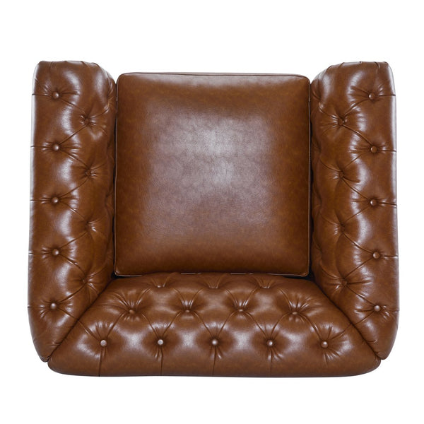 English Elm Christopher Knight Home® - Chesterfield Swivel Club Chair with Deep Button Tufting, Nailhead Trim, 360° Metal Swivel Comfort Cognac 39.25 L x 33.85 W x 27.85 H N776P195601C