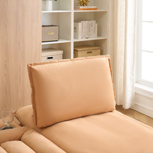 English Elm 104-inch pumpkin flannel three-seater sofa with storage cabinet, cup holders, adjustable backrest, comfy modern design Light Brown W1658S00095