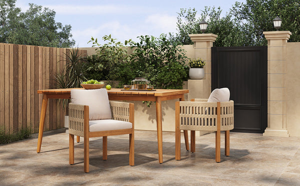 English Elm Acacia Wood Outdoor Dining Chair Set with Rope Arms and Waterproof Cushions N779P279983M