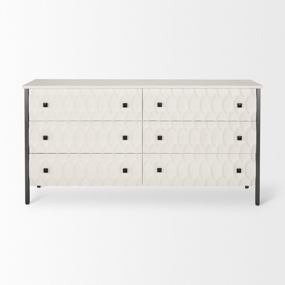 Mercana Savannah Coastal Charm Sideboard with Textured Honeycomb Design and Spacious Storage Drawers 69974