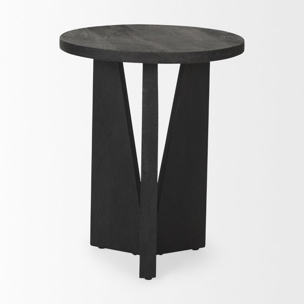 Mercana Mattius Modern Accent Table with Sculptural Three-Legged Base for Stylish Living Space Decor Black Wood 70110