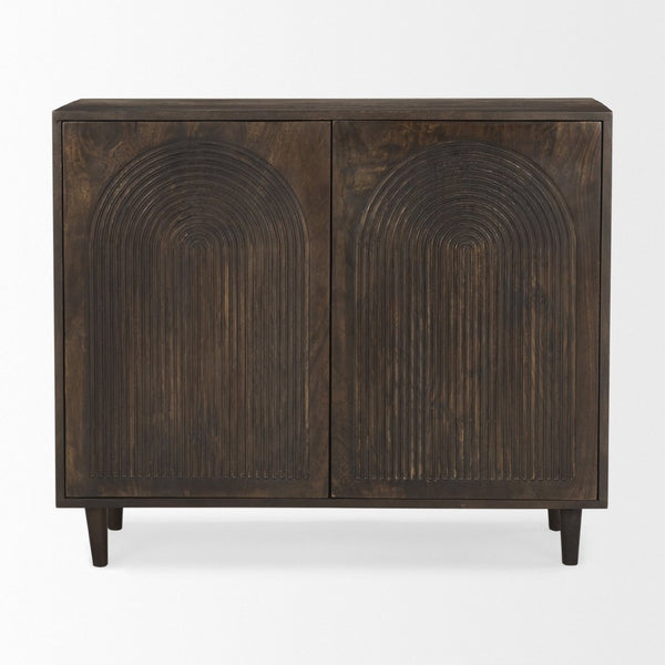 Mercana Tucker Modern Accent Cabinet with Carved Arch Pattern – Stylish Storage for Any Living Space Dark Brown Wood | 2 Door 69953