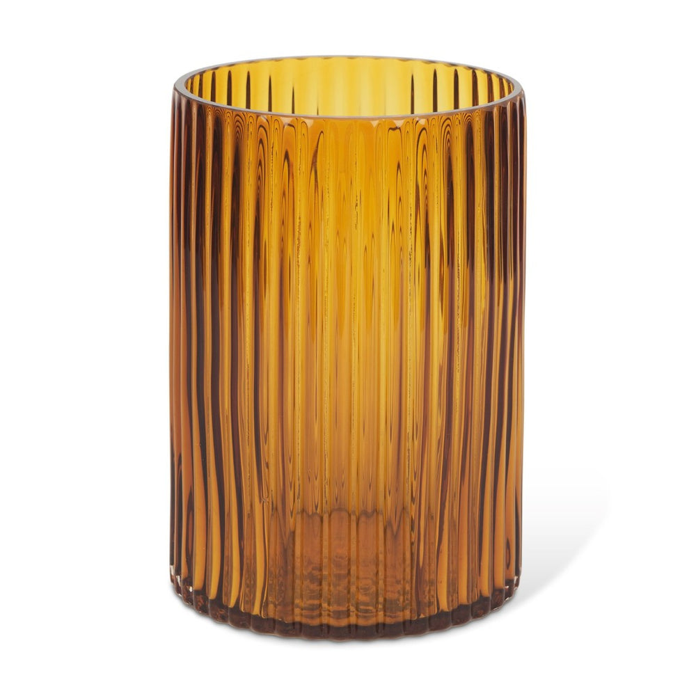 Mercana Dawn Smoky Black Ribbed Glass Vase - Modern Sculptural Design for Fresh Flowers or Candles Amber Glass | Short 70362