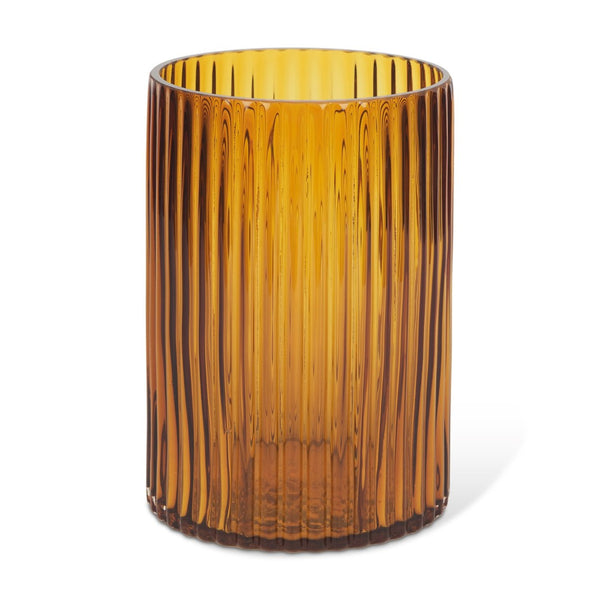 Mercana Dawn Smoky Black Ribbed Glass Vase - Modern Sculptural Design for Fresh Flowers or Candles Amber Glass | Short 70362