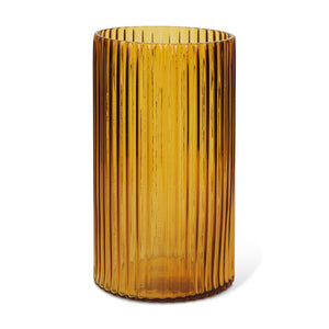 Mercana Dawn Smoky Black Ribbed Glass Vase - Modern Sculptural Design for Fresh Flowers or Candles Amber Glass | Tall 70363