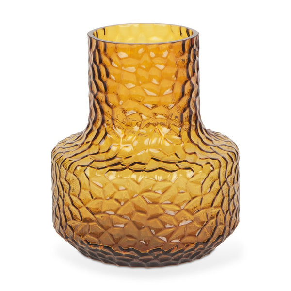 Mercana Jolene Pebbled Glass Vase – Translucent Green with Textured Finish for Elegant Home Décor Accents Amber Glass | Short 70366