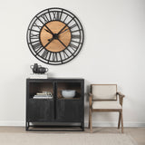 Mercana Lewiston 42.1L x 2.6W x 42.1H Black Iron W/Wood Round Wall Clock 69656