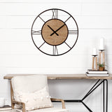 Mercana Brielle 29.9L x 2.1W x 29.9H Black Iron W/Wood Round Wall Clock 69653