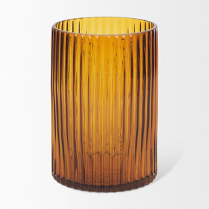 Mercana Dawn Smoky Black Ribbed Glass Vase - Modern Sculptural Design for Fresh Flowers or Candles Amber Glass | Short 70362