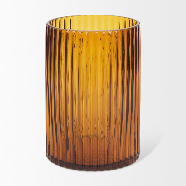 Mercana Dawn Smoky Black Ribbed Glass Vase - Modern Sculptural Design for Fresh Flowers or Candles Amber Glass | Short 70362