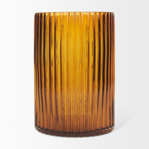 Mercana Dawn Smoky Black Ribbed Glass Vase - Modern Sculptural Design for Fresh Flowers or Candles Amber Glass | Short 70362