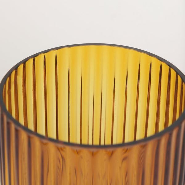 Mercana Dawn Smoky Black Ribbed Glass Vase - Modern Sculptural Design for Fresh Flowers or Candles Amber Glass | Short 70362