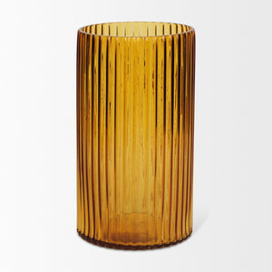 Mercana Dawn Smoky Black Ribbed Glass Vase - Modern Sculptural Design for Fresh Flowers or Candles Amber Glass | Tall 70363