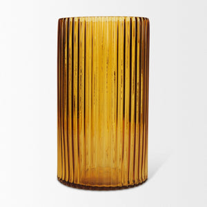 Mercana Dawn Smoky Black Ribbed Glass Vase - Modern Sculptural Design for Fresh Flowers or Candles Amber Glass | Tall 70363