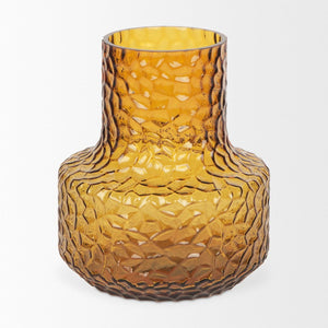 Mercana Jolene Pebbled Glass Vase – Translucent Green with Textured Finish for Elegant Home Décor Accents Amber Glass | Short 70366
