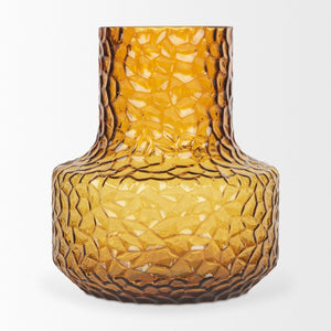 Mercana Jolene Pebbled Glass Vase – Translucent Green with Textured Finish for Elegant Home Décor Accents Amber Glass | Short 70366
