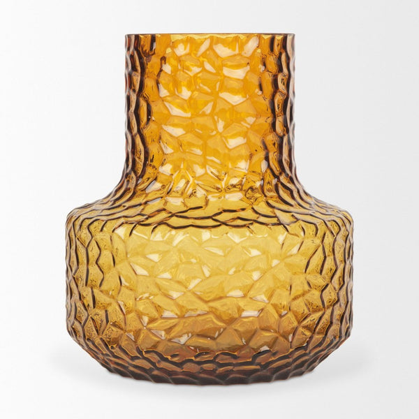 Mercana Jolene Pebbled Glass Vase – Translucent Green with Textured Finish for Elegant Home Décor Accents Amber Glass | Short 70366