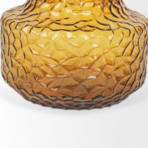 Mercana Jolene Pebbled Glass Vase – Translucent Green with Textured Finish for Elegant Home Décor Accents Amber Glass | Short 70366