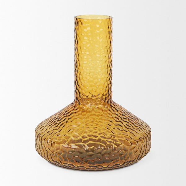 Mercana Jolene Pebbled Glass Vase – Translucent Green with Textured Finish for Elegant Home Décor Accents Amber Glass | Tall 70367