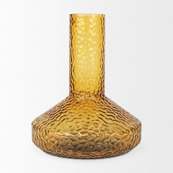Mercana Jolene Pebbled Glass Vase – Translucent Green with Textured Finish for Elegant Home Décor Accents Amber Glass | Tall 70367