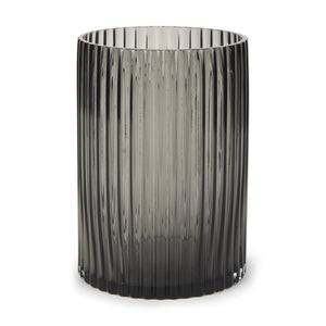 Mercana Dawn Smoky Black Ribbed Glass Vase - Modern Sculptural Design for Fresh Flowers or Candles Black Glass | Short 70360