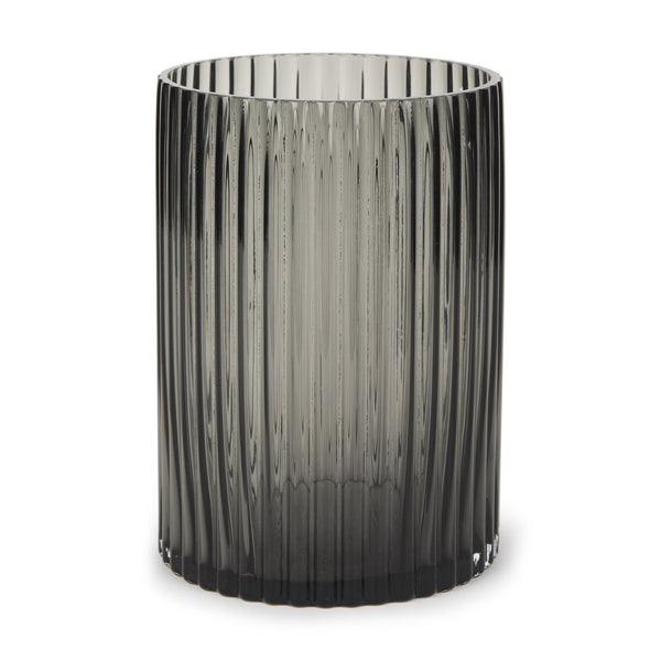 Mercana Dawn Smoky Black Ribbed Glass Vase - Modern Sculptural Design for Fresh Flowers or Candles Black Glass | Short 70360