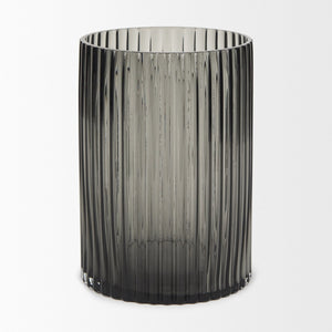 Mercana Dawn Smoky Black Ribbed Glass Vase - Modern Sculptural Design for Fresh Flowers or Candles Black Glass | Short 70360
