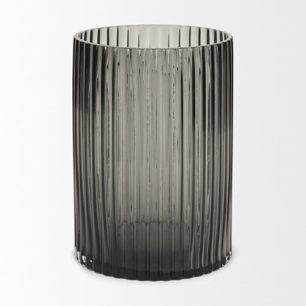Mercana Dawn Smoky Black Ribbed Glass Vase - Modern Sculptural Design for Fresh Flowers or Candles Black Glass | Short 70360