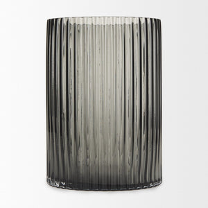 Mercana Dawn Smoky Black Ribbed Glass Vase - Modern Sculptural Design for Fresh Flowers or Candles Black Glass | Short 70360