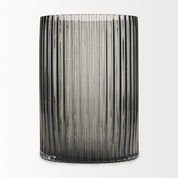 Mercana Dawn Smoky Black Ribbed Glass Vase - Modern Sculptural Design for Fresh Flowers or Candles Black Glass | Short 70360