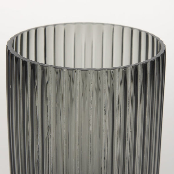 Mercana Dawn Smoky Black Ribbed Glass Vase - Modern Sculptural Design for Fresh Flowers or Candles Black Glass | Short 70360